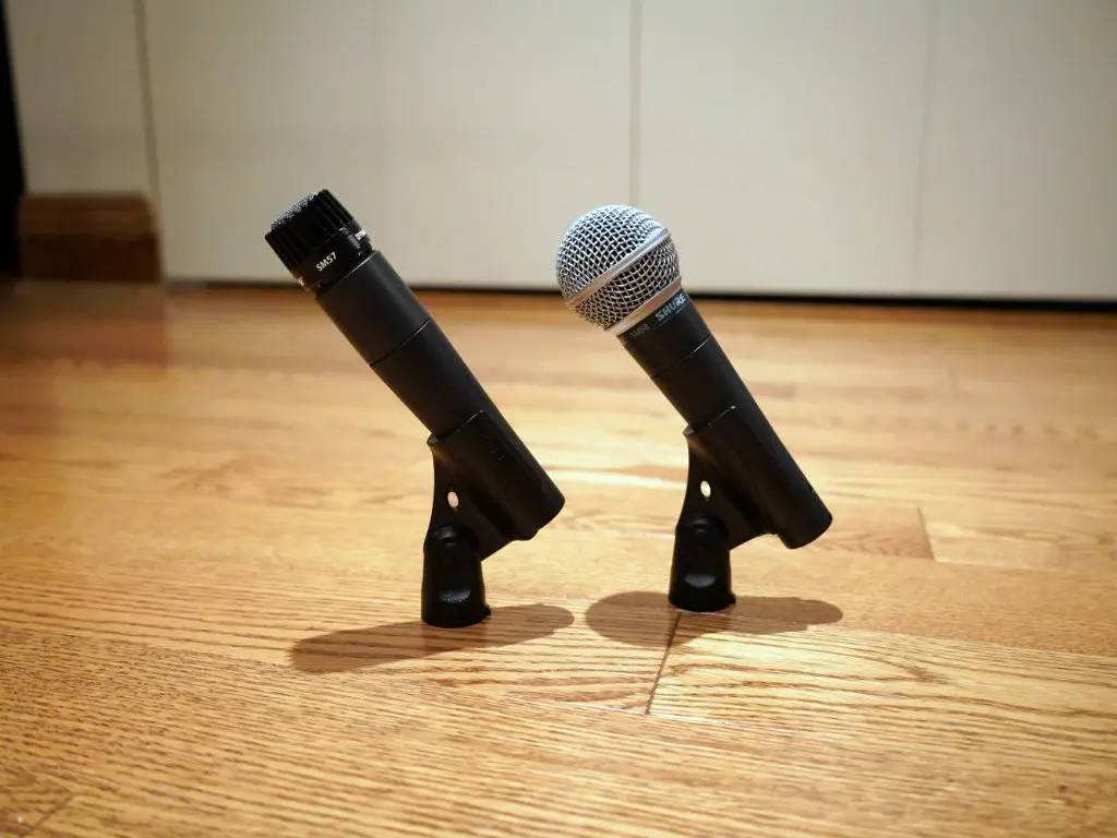 Shure SM57 and SM58 side by side